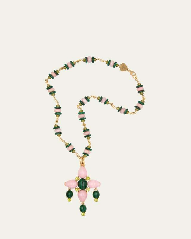 18K Yellow Gold Chain and Flower Charm Necklace, 20"L